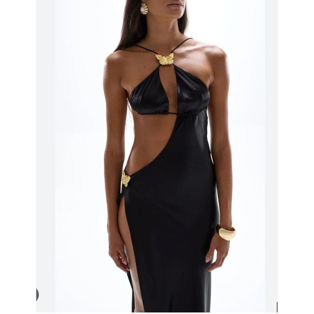 Cin Cin Villa Butterfly Maxi Dress - Black NWT - Size XL